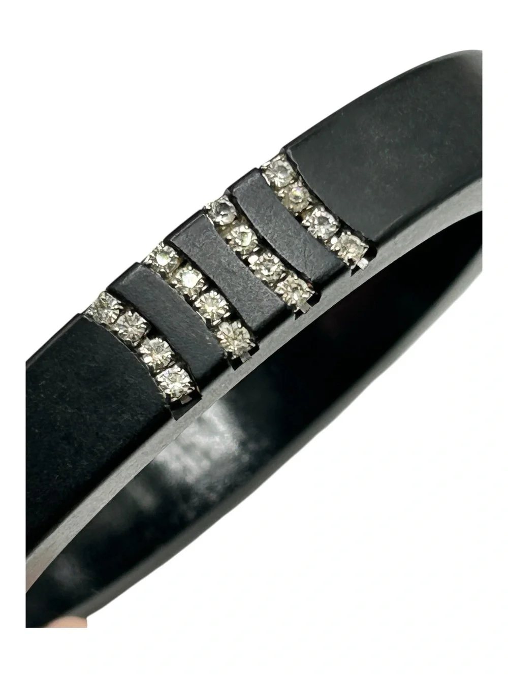 Art Deco Black Bakelite Rhinestone Bangle Bracelet